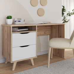 Biurko 2 Szuflady  Deska Dębowa/Biały